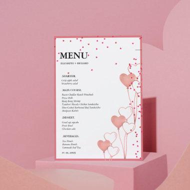 Valentine Pink & Red Heart wedding Bridal Shower Menu