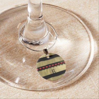 Valentine Red Hearts Modern Black Gold Paint Wine Glass Charm