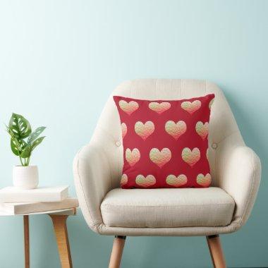 Valentine's Day Gold Heart Pattern Dark Red Ombre Throw Pillow