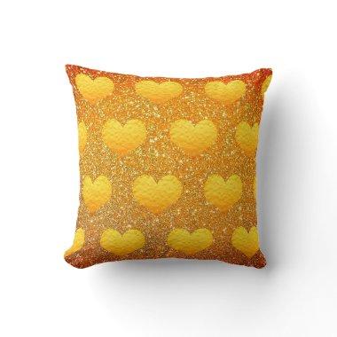 Valentine's Day Gold Heart Pattern Glitter Sparkly Throw Pillow