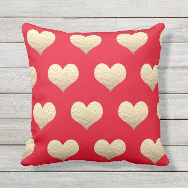 Valentine's Day Gold Heart Pattern Golden Red Cute Outdoor Pillow