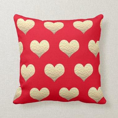 Valentine's Day Gold Heart Pattern Golden Red Cute Throw Pillow