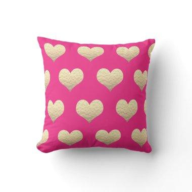 Valentine's Day Gold Heart Pattern Pink Cute Girly Outdoor Pillow