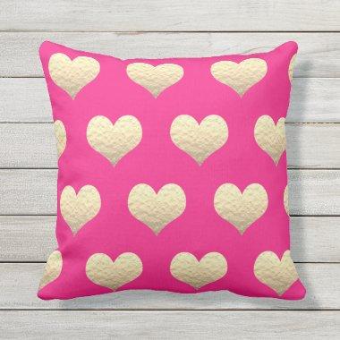Valentine's Day Gold Heart Pattern Pink Cute Girly Outdoor Pillow