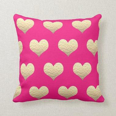 Valentine's Day Gold Heart Pattern Pink Cute Girly Throw Pillow