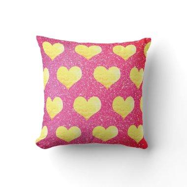 Valentine's Day Gold Heart Patterns Pink Sparkly Outdoor Pillow