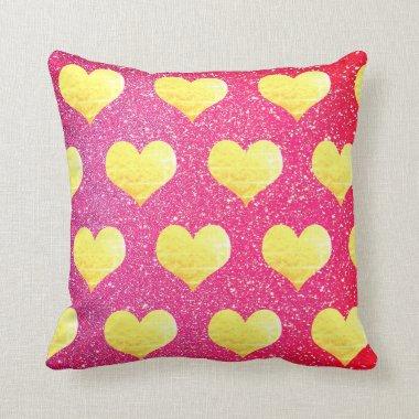 Valentine's Day Gold Heart Patterns Pink Sparkly Throw Pillow