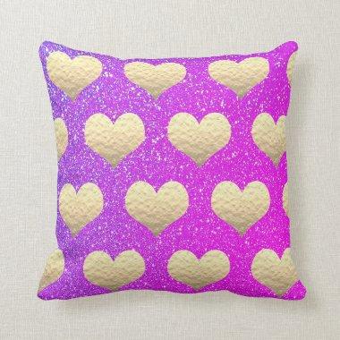 Valentine's Day Gold Heart Pink Purple Glitter Throw Pillow
