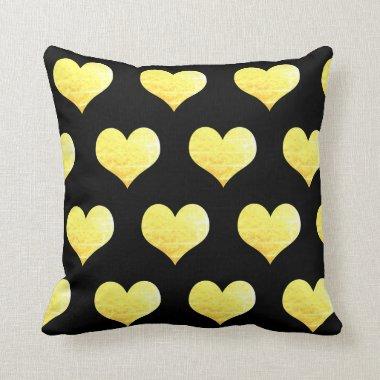 Valentine's Day Gold Hearts Golden Black Glittery Throw Pillow