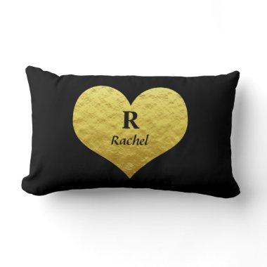 Valentine's Day Heart Monogram Gold Black Modern Lumbar Pillow