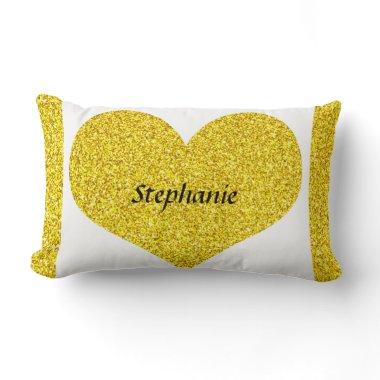 Valentine's Day Heart Monogram Gold Glitter 2022 Lumbar Pillow