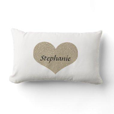 Valentine's Day Heart Monogram Gold Glitter Gift Lumbar Pillow