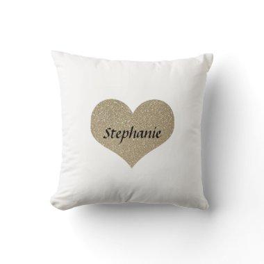 Valentine's Day Heart Monogram Gold Glitter Gift Throw Pillow