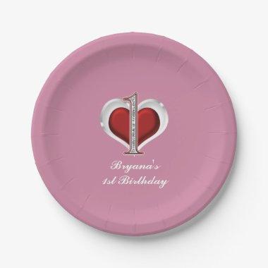Valentine's Day Heart One 1ST ANY COLOR Party Paper Plates