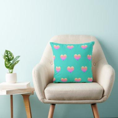 Valentine's Day Heart Patterns Pink Turquoise Teal Throw Pillow
