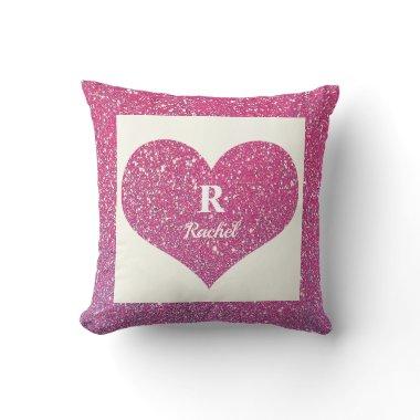 Valentine's Day Heart Rose Gold Glitter Monograms Throw Pillow