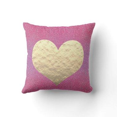 Valentine's Day Pink Glitter Golden Heart Cute Gif Outdoor Pillow