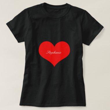 Valentine's Day Red Heart Black Monogram Custom T-Shirt