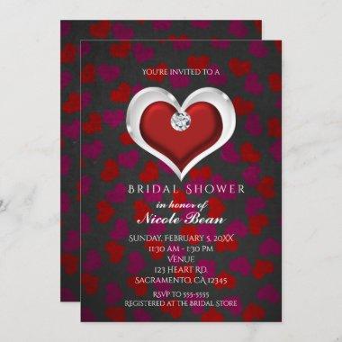 Valentine's Day Red Heart Bling Party Invitations