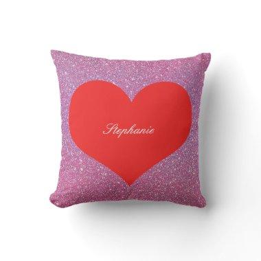 Valentine's Day Red Heart Pink Rose Gold Glitter Outdoor Pillow