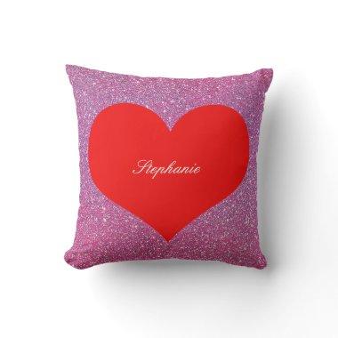 Valentine's Day Red Heart Pink Rose Gold Glitter Throw Pillow
