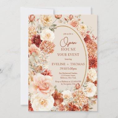 Variegated autumn floral rusty ivory Open House Invitations