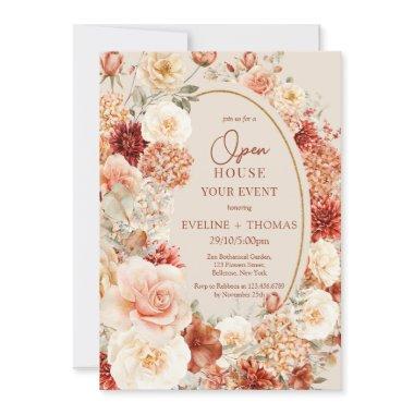 Variegated autumn floral rusty ivory Open House Invitations