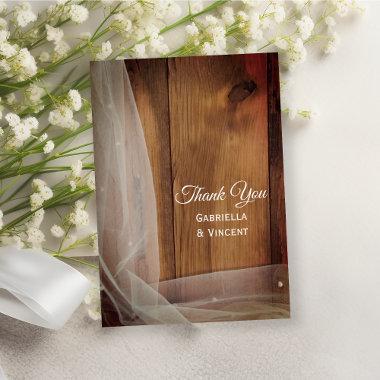Veil and Barn Wood Country Wedding Thank You Note