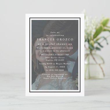 Vellum White And Black Frame Photo Bridal Shower Invitations