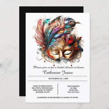 Venetian masked ball face mask feathers carnival Invitations