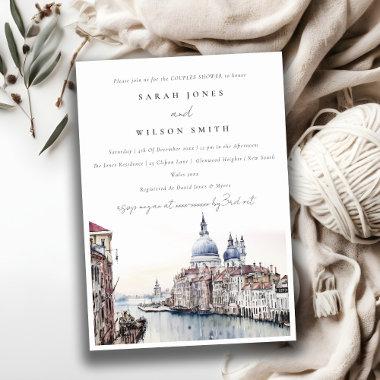 Venice Italy Canals Watercolor Couples Shower Invitations