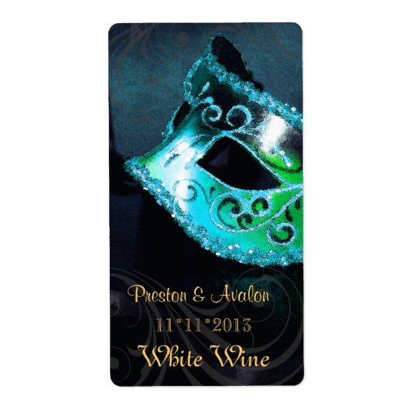 Venice Masquerade Teal Wine Wedding Label