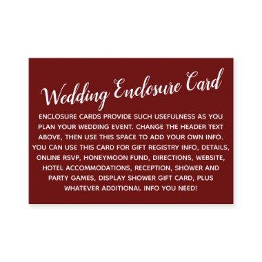 Versatile Custom Simple DIY Wedding Burgundy Red Enclosure Invitations