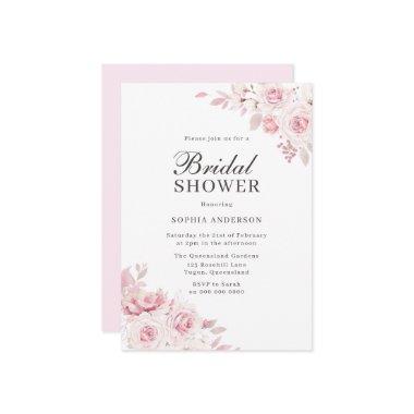 Very Elegant Blush Watercolor Floral Bridal Shower Invitations