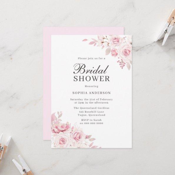 Very Elegant Blush Watercolor Floral Bridal Shower Invitations