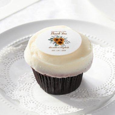 Very Tasty Wedding Sunflowers Greenery Edible Frosting Rounds