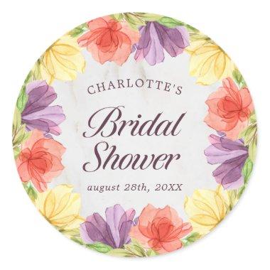 Vibrant Blooms Marble Bridal Shower Classic Round Sticker