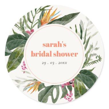 Vibrant Blush Boho Tropical Floral Bridal Shower Classic Round Sticker