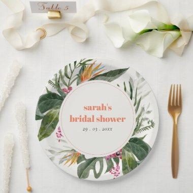 Vibrant Blush Boho Tropical Floral Bridal Shower Paper Plates