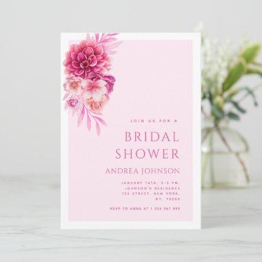 Vibrant Bright Hot Pink Floral Cute Bridal Shower Invitations