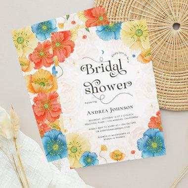 Vibrant Celestial Floral Garden Boho Bridal Shower Invitations