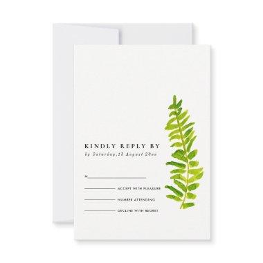 VIBRANT GREEN GOLD WATERCOLOUR FERN FOLIAGE RSVP