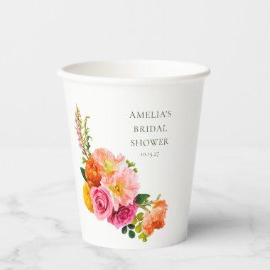 Vibrant Pink Poppies Floral Bloom Bridal Shower Paper Cups