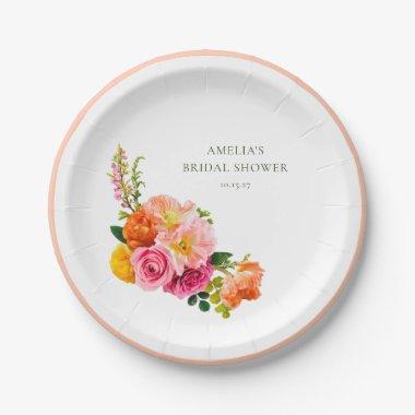 Vibrant Pink Poppies Floral Bloom Bridal Shower Paper Plates