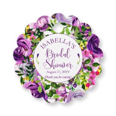 Vibrant Purple Watercolor Bouquet Bridal Shower Favor Tags