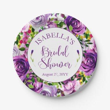 Vibrant Purple Watercolor Bouquet Bridal Shower Paper Plates
