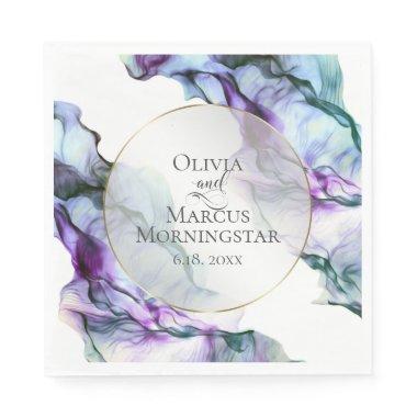 Vibrant Teal Indigo Abstract Watercolor Ink Napkins