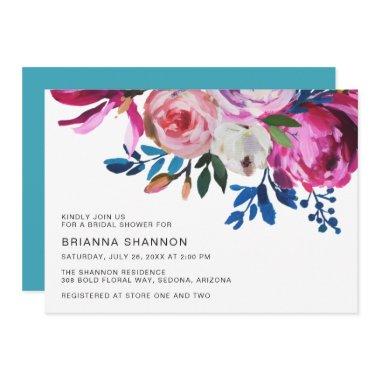 Vibrant Teal Pink Bright Floral Bridal Shower Invitations