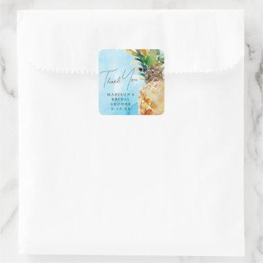 Vibrant Tropical Pineapple  Favor Square Sticker