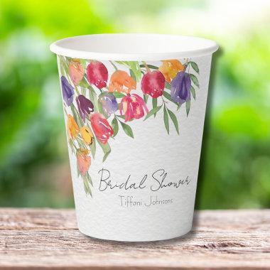 Vibrant Tulip Watercolors Bridal Shower Paper Cups